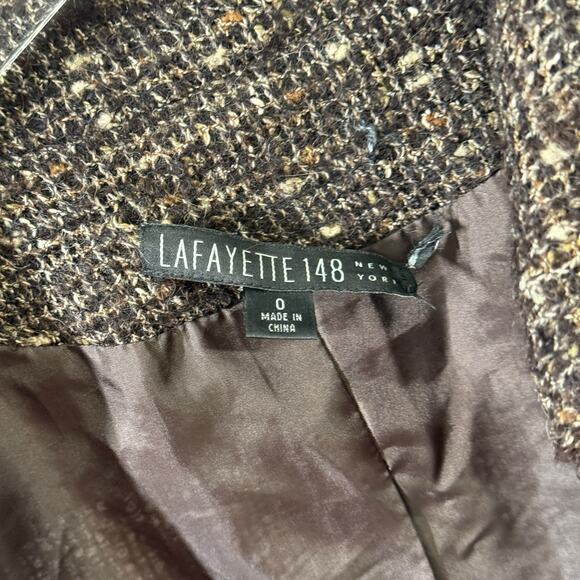 Lafayette 148 Women's 0 Ruffled Collar Jacket Brown Boucle Tweed Academia Preppy - Picture 5 of 8